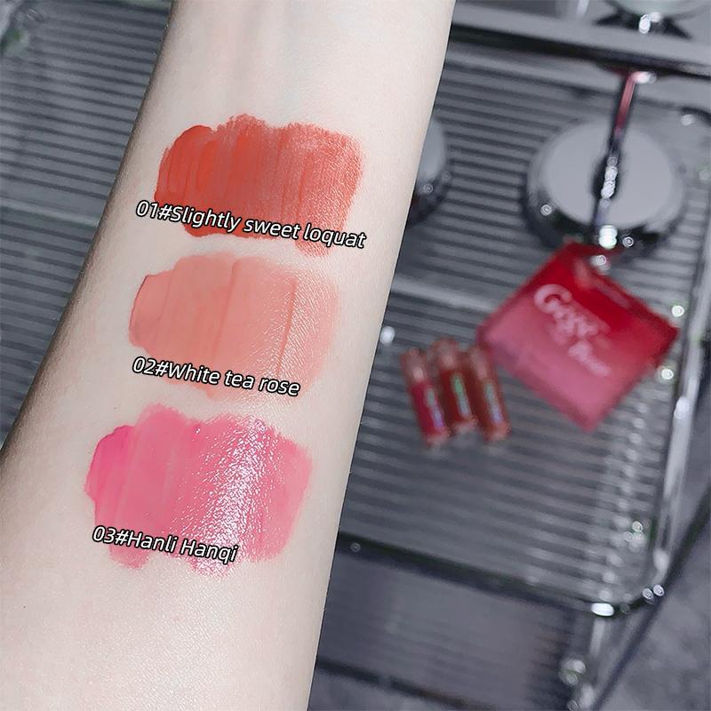 GEGE BEAR 3Pcs Lippenstift Set Bunte Wasser Glänzend Lip Glasur Feuchtigkeits Lip Gloss Make-Up Flüssigen Lippenstift