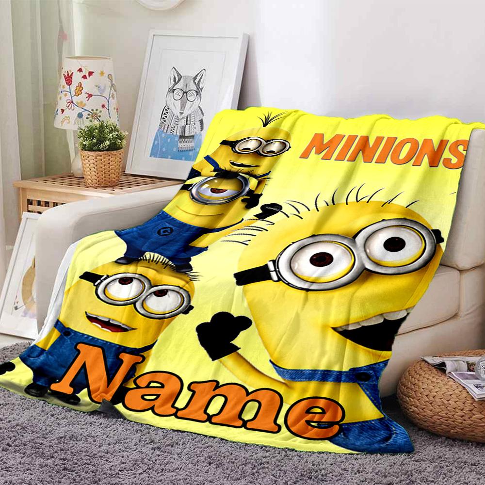 Custom Name Despicable Comic Adventure Flannel Blanket for Super Soft Cute Comfort Blanket for Travel Bedding Couch Sofa Blanket