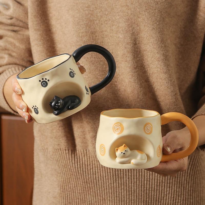 Creative Mug, Stacked Cat Cup, Coffee Tea Cup, Cute Cartoon Design, Stacked Ceramic Fun Gift, Daily Drinking Water,Household Cup