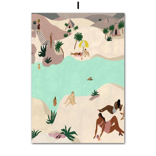 

Абстрактный Марокко Пейзаж Бохо Бассейн Пляж Девушка Настенная живопись на холсте Плакаты и принты Настенные картины для декора гостиной Без рамки 21*30cm