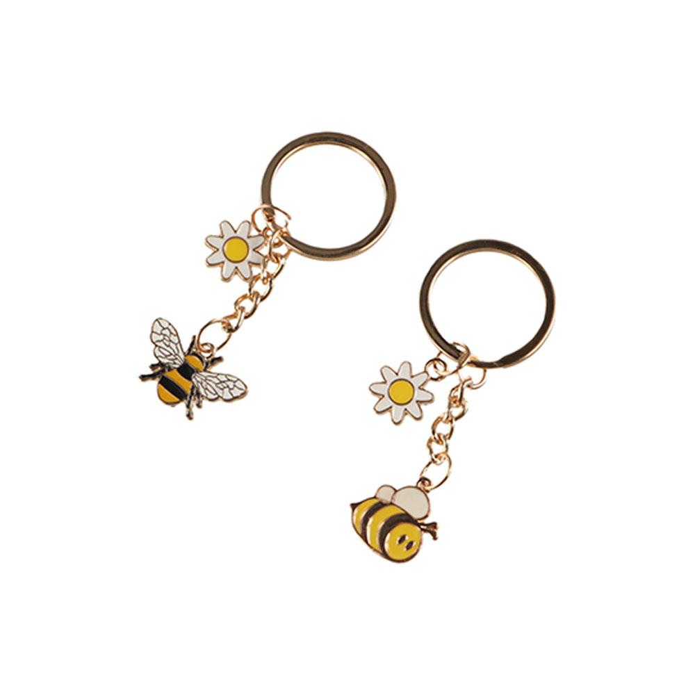 Mini Garden Key Chains Cartoon Metal Enamel Pendant Creative Bee Flower Key Ring  Jewelry Gifts