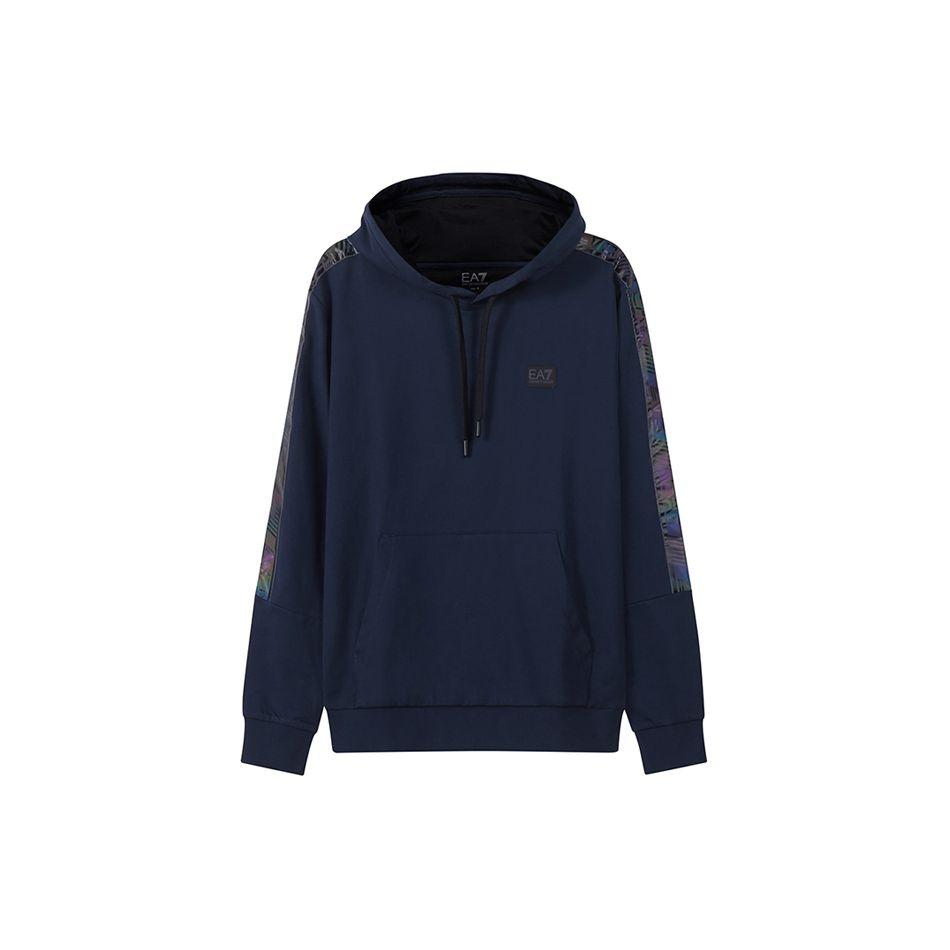 Emporio Armani EA7 Series FW22 Logo Letter Edge Label Hooded Sports Sweatshirt Men sweatshirt Navy-Blue 6LPM44-PJ05Z-1554