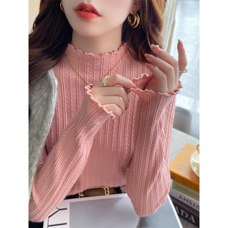 Ruffled Half-High Collar Knit Sweater for Women - Autumn/Winter 2025 Long Sleeve Top