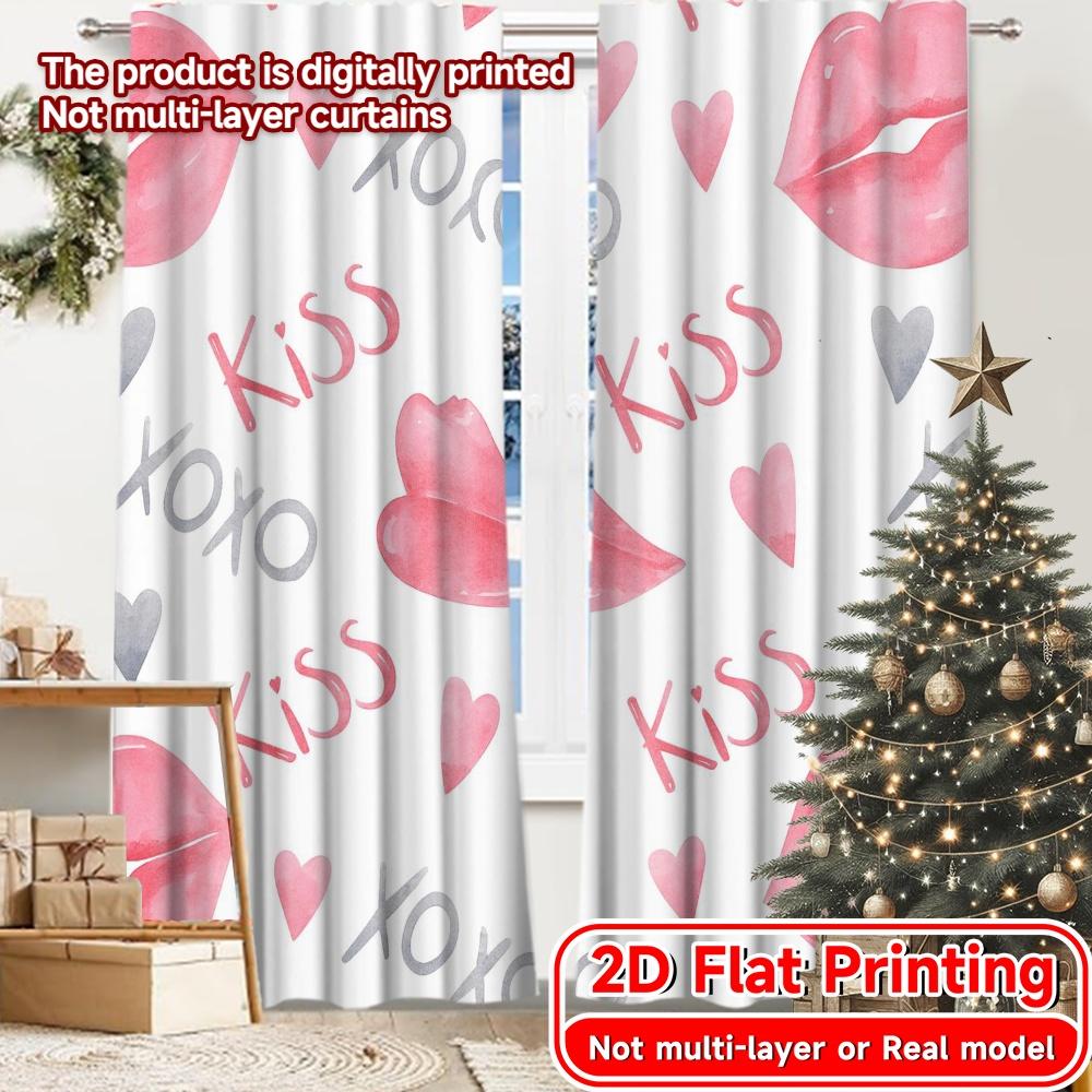 

Set Of 2 Flat Printing Lipprints Popular Curtains Versatile Fabric Outdoor Decorations Ldeal Made Polyester W100*H70(CM)-Rod Pocket&1PCS