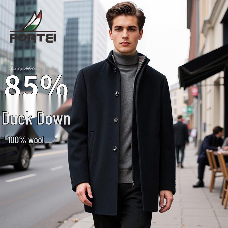 

Futing Men s 100% Merino Wool Mid-Length Winter Coat with Detachable Down Liner L 50