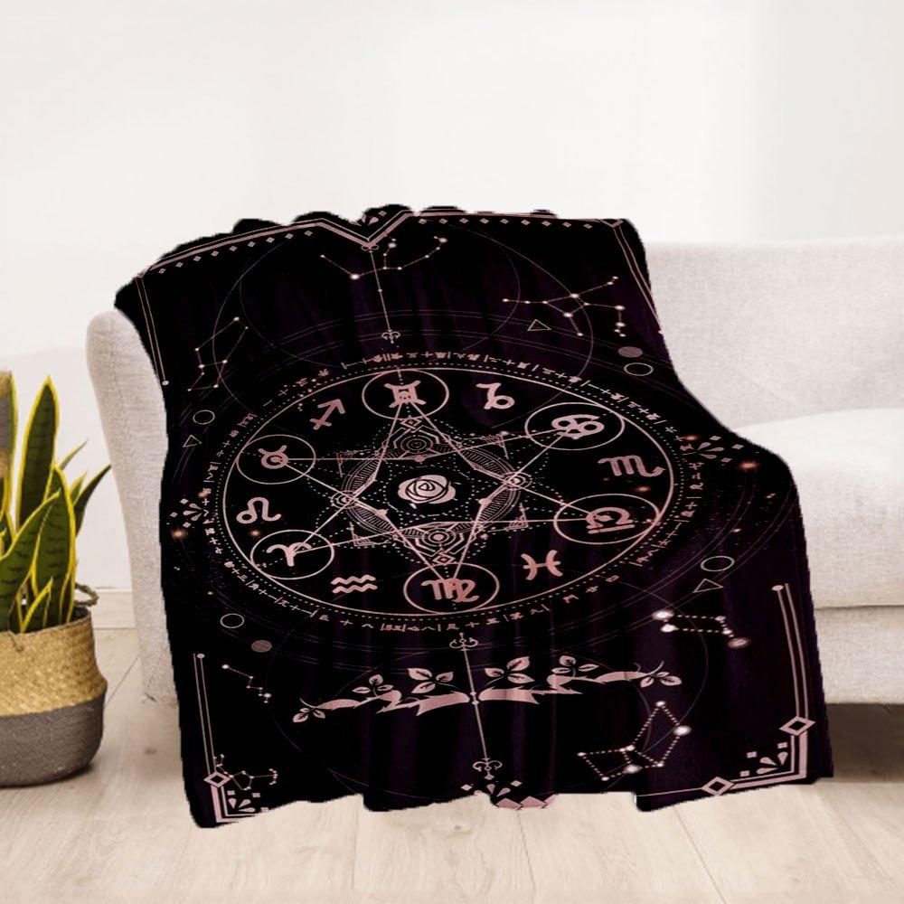 Astrology Zodiac Horoscope Symbol Print Wall Art PosterBlanket Flannel Throw Blanket for Sofa, Bed, Travel, Camping, Office
