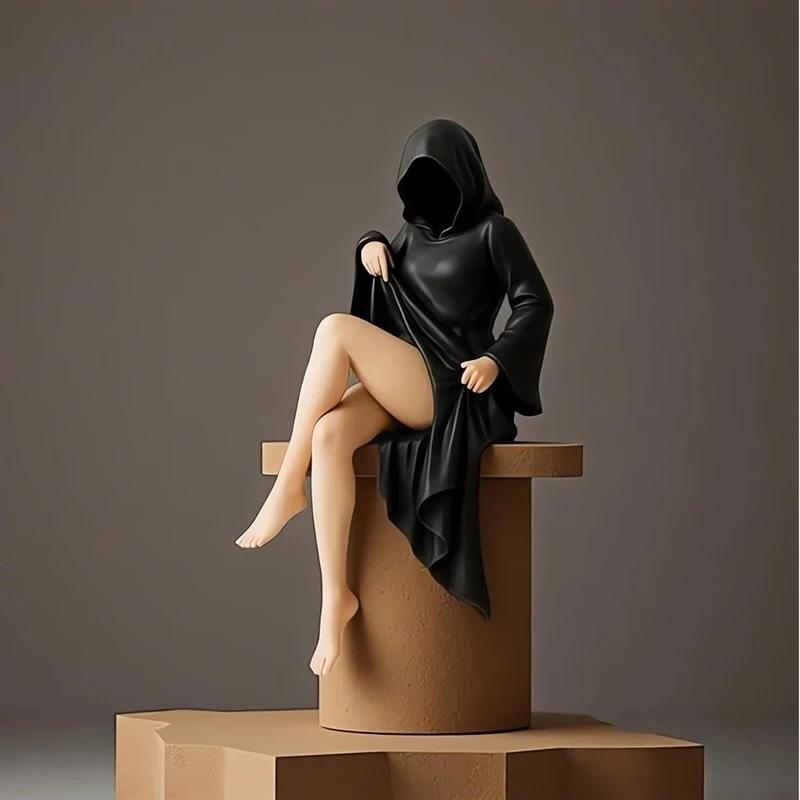 8/10/15cm Mysterious Statue Gothic Black Robe Women Statue Desktop Ornament Lady Statue for Desk Fireplace Shelf Mantel Table