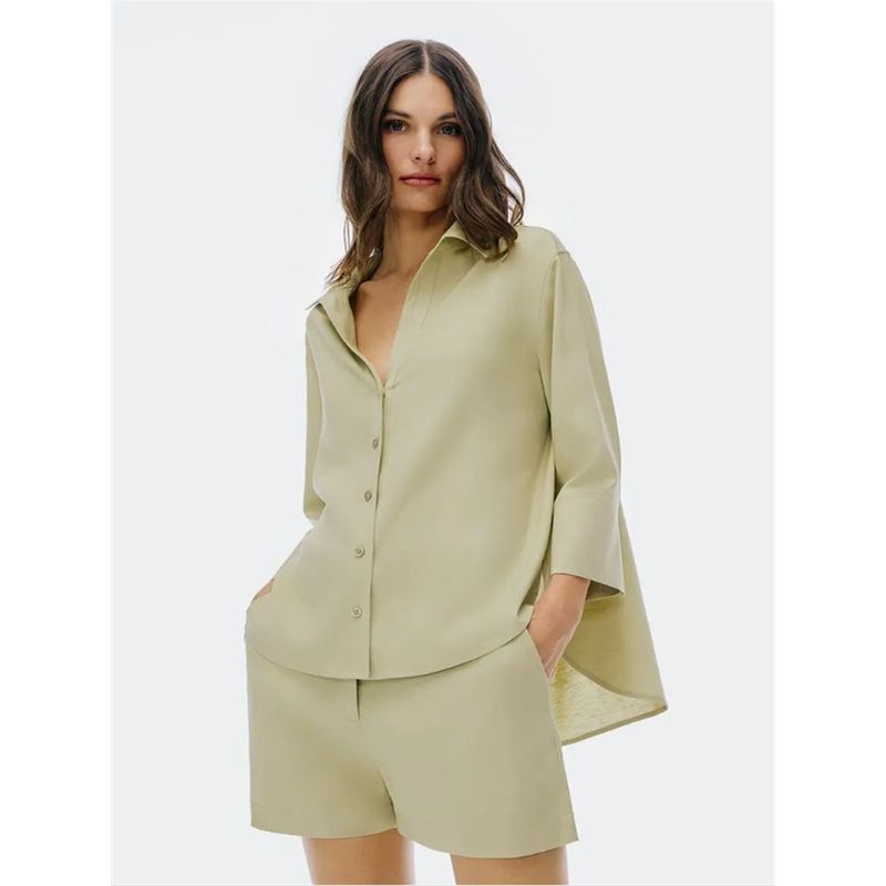 Foreign Trade Surplus Orders Tail Goods Official Website Spring and Summer New Linen Blend Loose Casual Women 3/4 Sleeve Shirts Simple