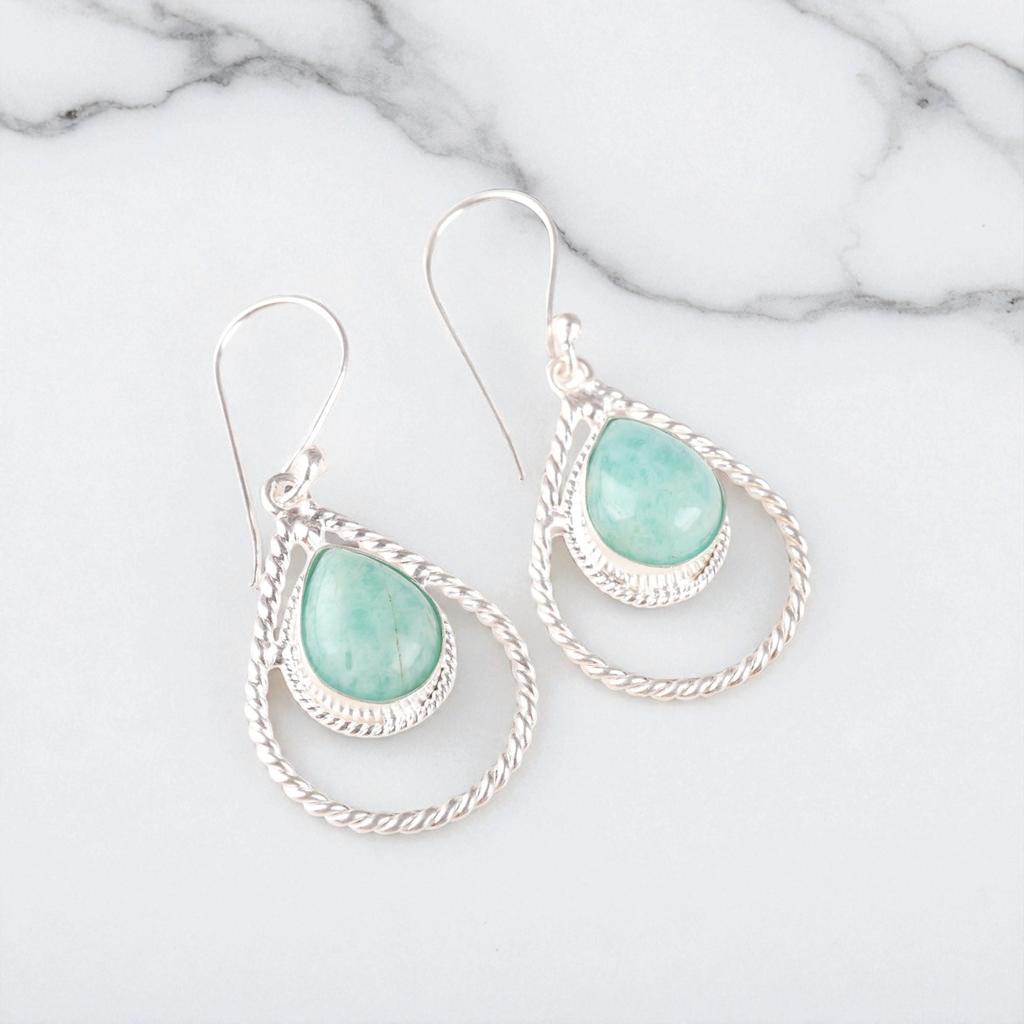 Natural Amazonite Gemstone 925 Sterling Silver Jewelry Handmade Earrings 1.70" EE-96-24