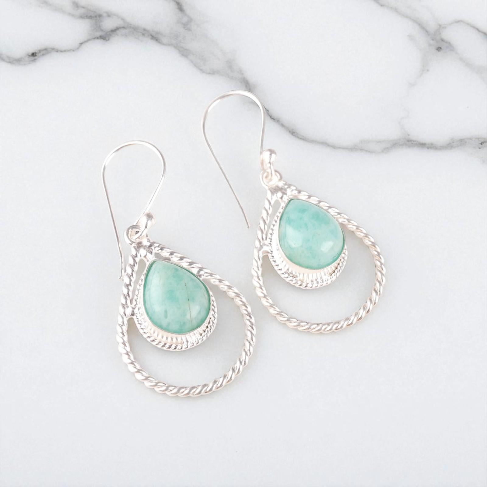 

Натуральный Амазонит Драгоценный Камень 925 Стерлинговое Серебро Ювелирные Изделия Серьги Ручной Работы 1.70 EE-96-24