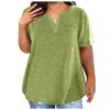 Women Casual Solid Color V Neck Short Sleeve Pocket Top Large Size T Shirt
