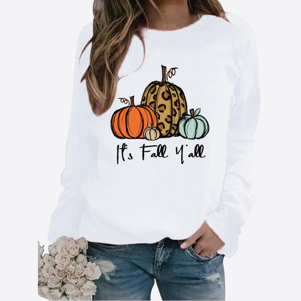 

Европейская и американская женская толстовка с круглым вырезом и длинными рукавами с тыквенным принтом на Хэллоуин L белый