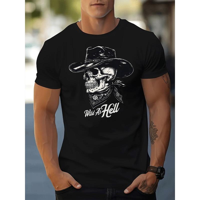 

European sizes Men s T-Shirt with Cowboy Hat Bandana Print T-Shirt Wild As Hell Graphic Tee Casual Streetwear Trendy Male Fashion Summer Top S чёрный