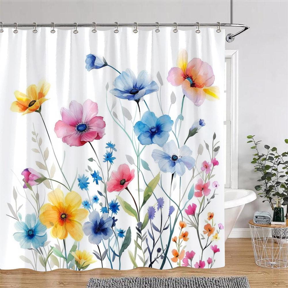 Beautiful Botanical Floral Shower Curtain Watercolour Painting Art Creative Vintage Style Polyester Bath Curtains Bathroom Decor