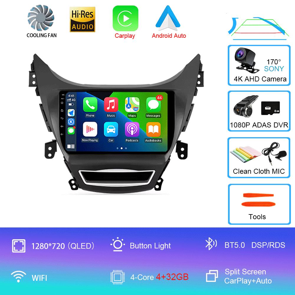 Car Radio Android 14 Carplay Auto For Hyundai Elantra I35 2011 2012 2013 2014 2015 2016 Multimedia Player WIFI+4G BT 2Din Stereo