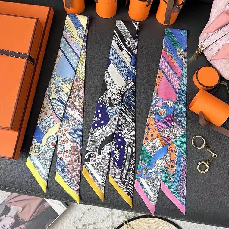 2025 Korean Fashion New Women's Twill Decorative Ribbon Small Scarf Strap Bag Handle Ribbon Hairband Small Scarf Headband