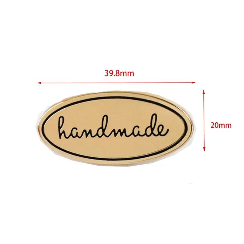 5PC Hand Made Metal Labels Gold Silver Color Craft Garment Labels Tags For Bags Purse Hand Made Letter Printed DIY Sewing Labels