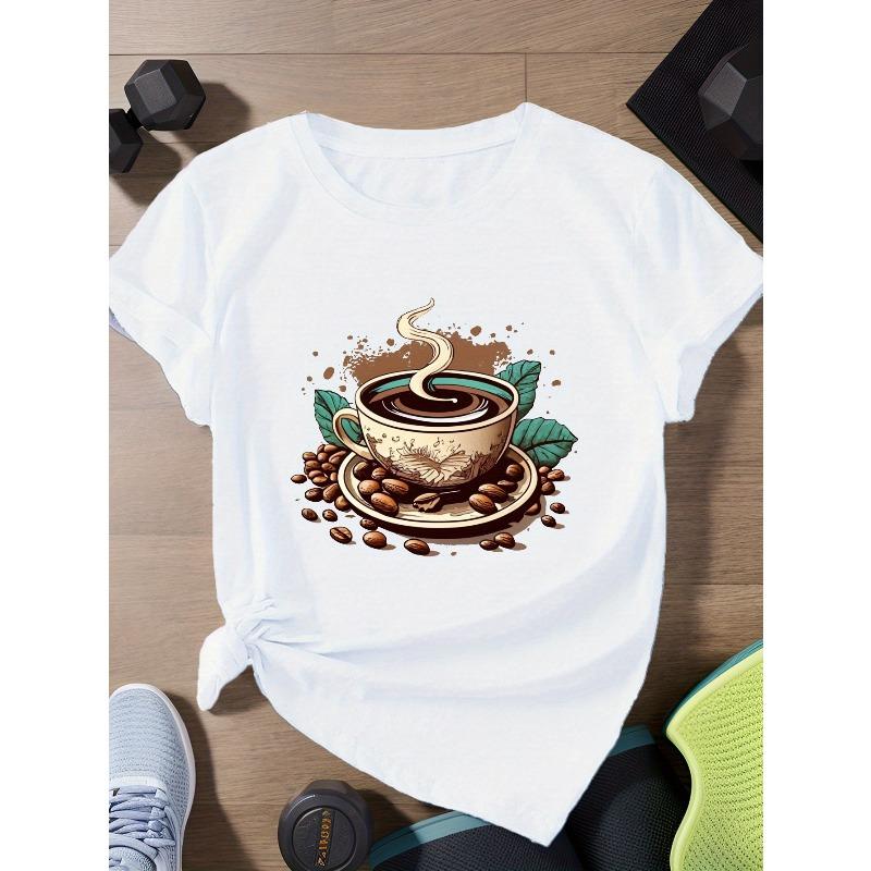 European Size Coffee Vintage Women s Plus Size Sports Short Sleeve T-Shirt S