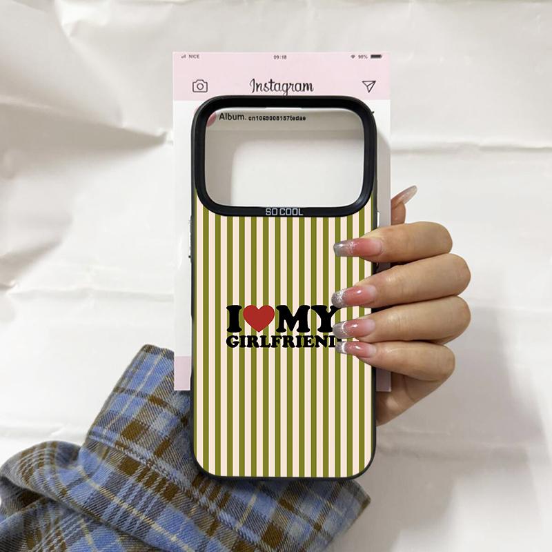 

I Love My Boyfriend Girlfriend Couple Phone Case for IPhone 11 12 13 14 15 16 17 Pro Max 14 15 Plus 17Air Striped Hard IMD Cover iPhone 13 mini
