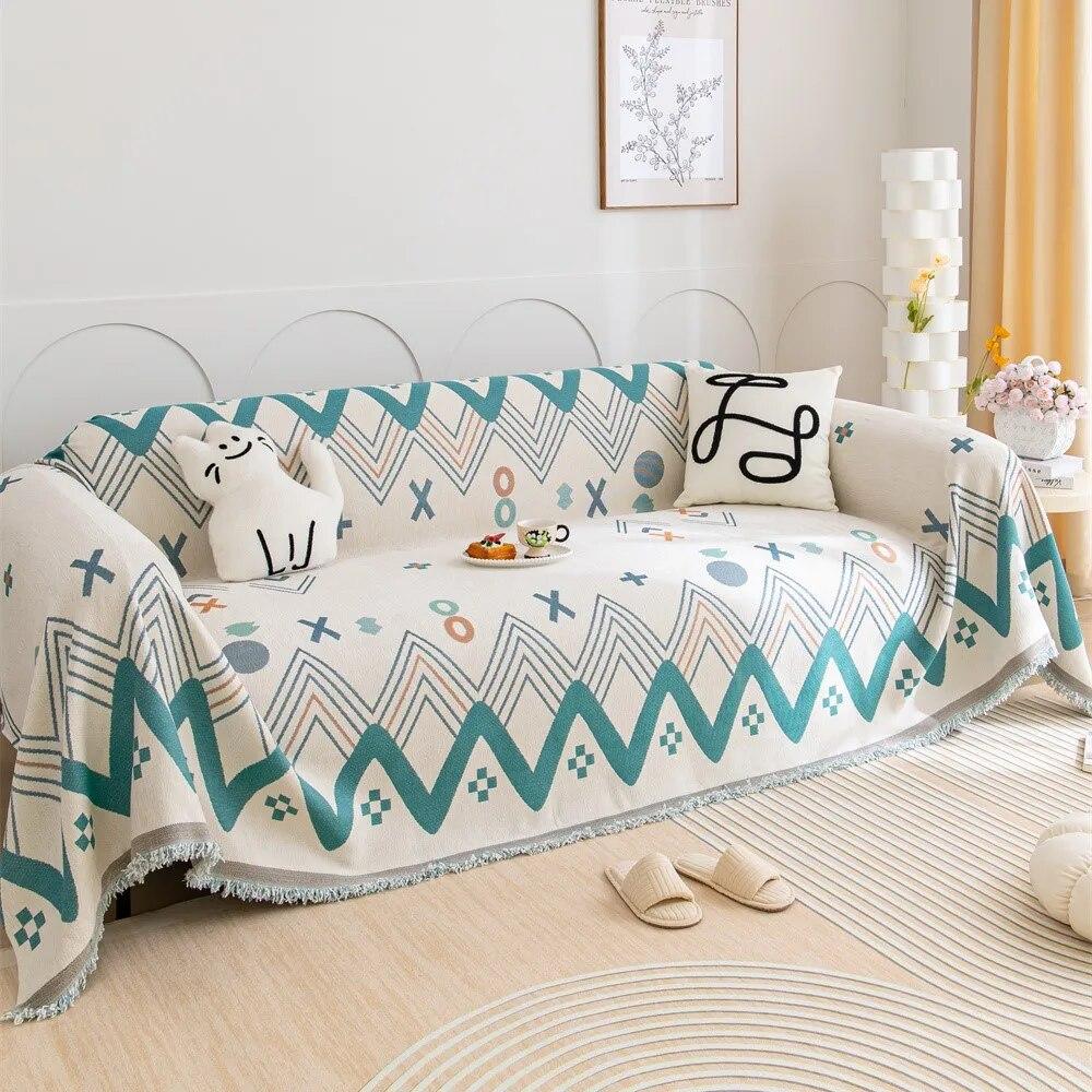 Мягкие диванные полотенца с весенним геометрическим узором — фото 10