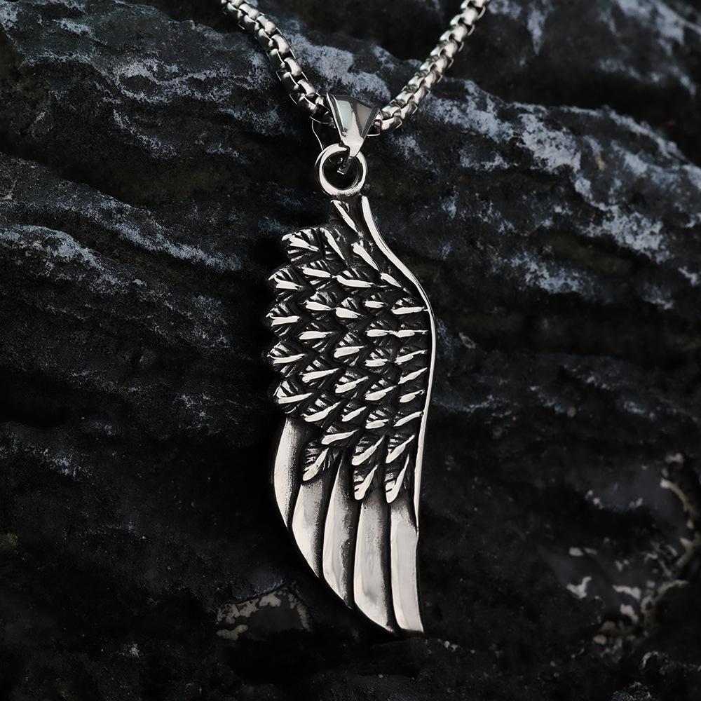 Retro Wing Design Titanium Steel Men's Necklace Trendy Nightclub Pendant Jewelry