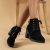 New Women Pumps Boots High Quality Lace-up European Ladies Shoes PU High Heels Boots