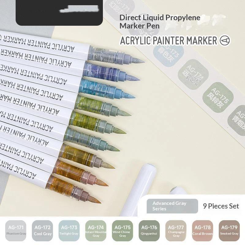 Acrylfarbe Marker Set 9 Stück 9 Farben Direkte Flüssigkeit Schnell Trocknend Wasserdicht für DIY Outdoor Graffiti Innen Heimdekoration Basteln