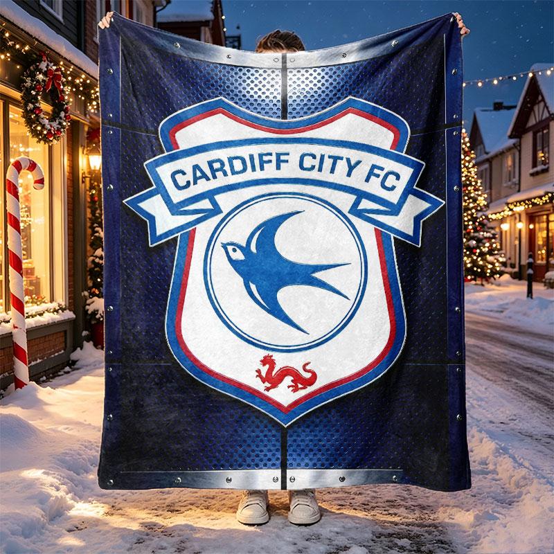 Cardiff City FC Pattern Blanket for Home Decoration, Bed, Sofa, Car Travel, Camping, Suitable for All Seasons, Birthday Christmas Gift