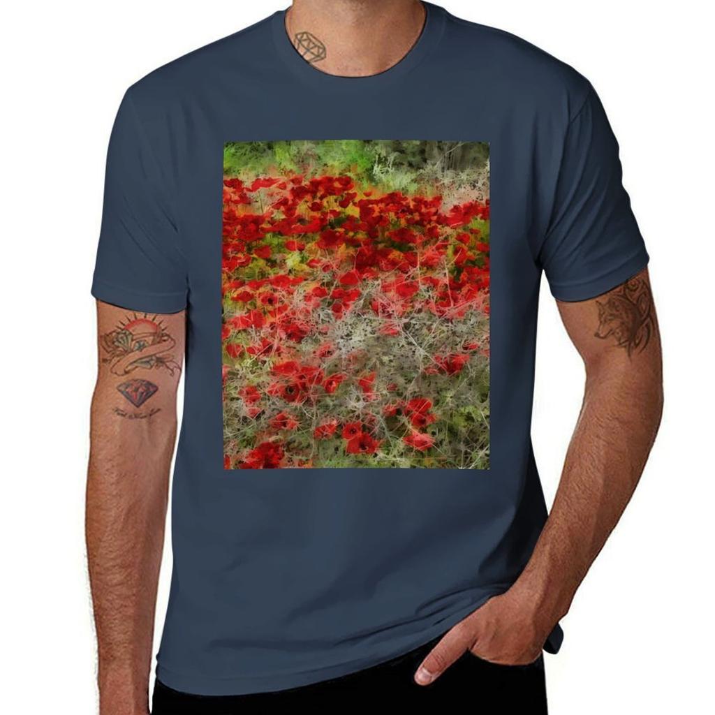 Vacker Röd Vildblomma Anemon Abstrakt Konst T-shirt Lätt Casual Sommar T-shirt