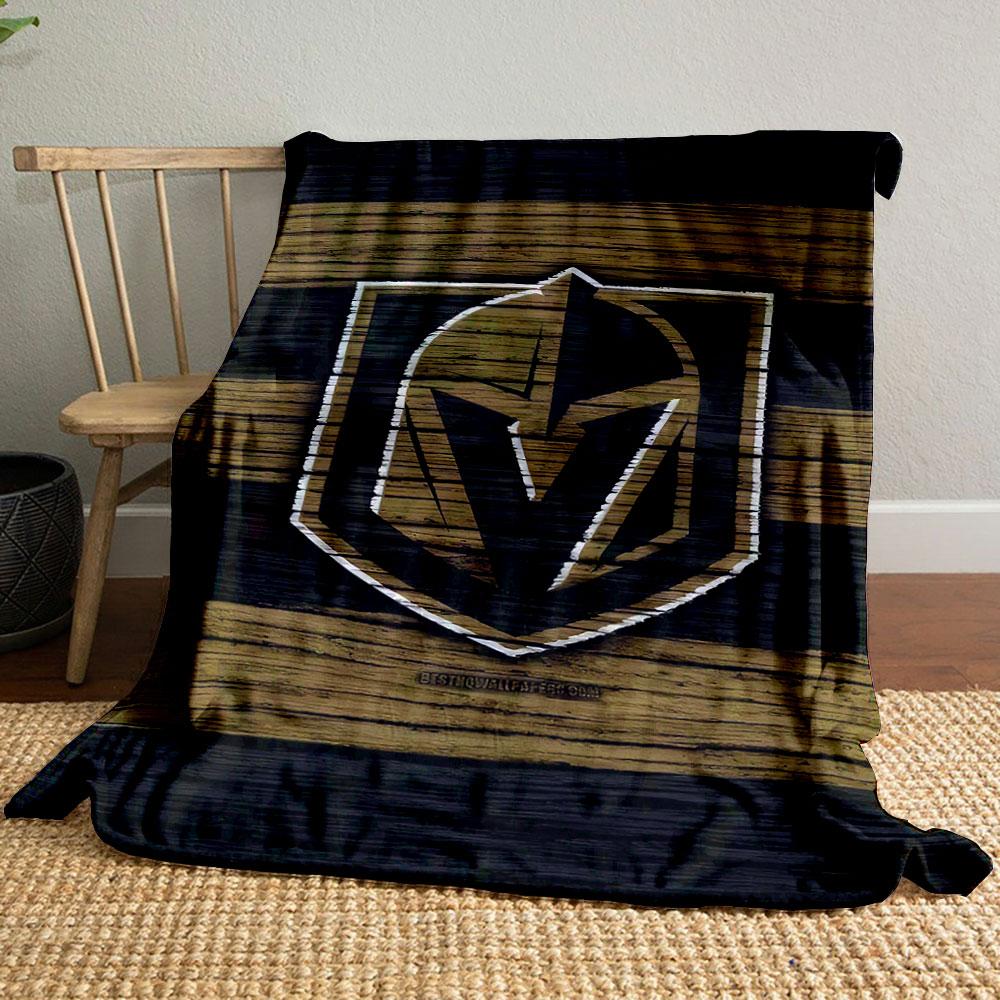 "Golden Knight Logo on Wooden Background" Patterned blanket, flannel, suitable for all seasons, home decor, warm and cozy