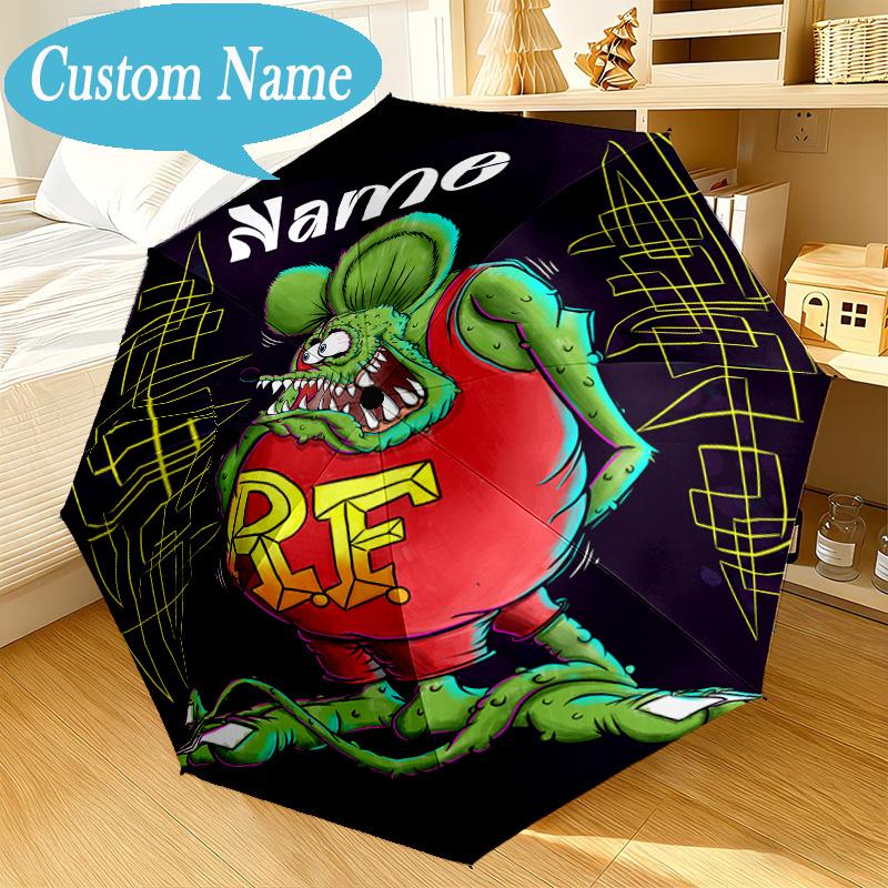 Custom Name Umbrella Rat Fink Truck Adventure Umbrella 8-Frame for Travel, Camping, Casual Lightweight Portable, Essential for Family Gifts