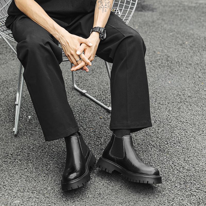 Men's New Casual Trend Autumn and Winter Martin Boots Thick-soled Heightening Velvet Large-size Tooling Boots 2113-J