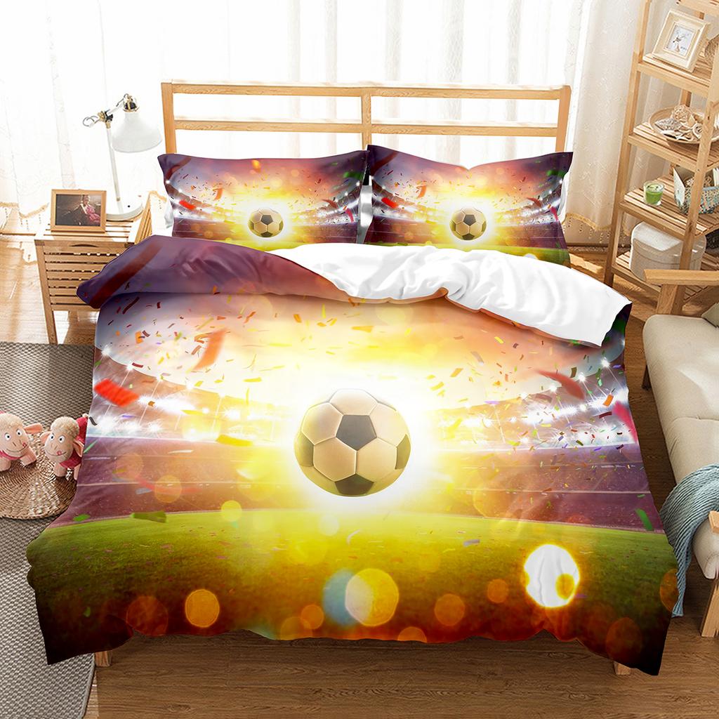 Soccer Duvet Cover Set King Queen Size Sport Theme Bedding Set For Kids Boys Girls Comforter Cover With Pillowcase Bedroom Decor