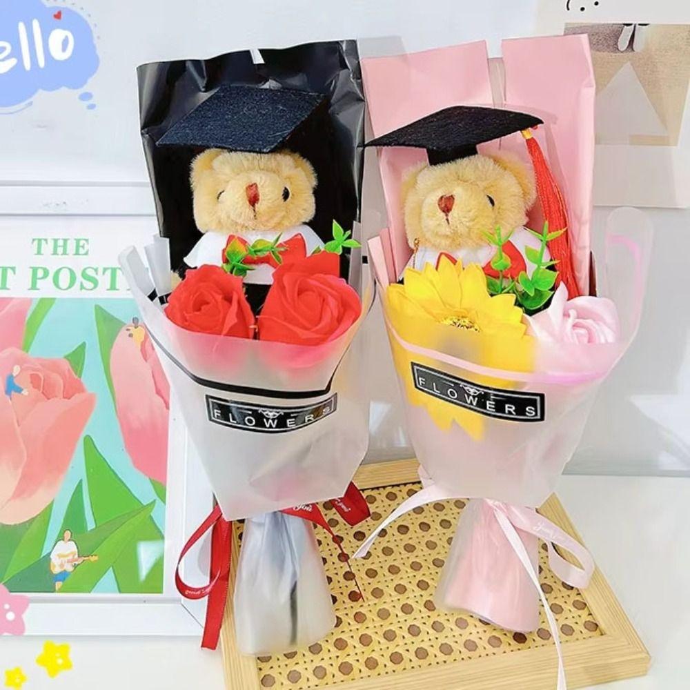 

Sunflower Graduation Bouquet Plush Animal Simulated Rose Bouquet Kids/Children Toys Style 5