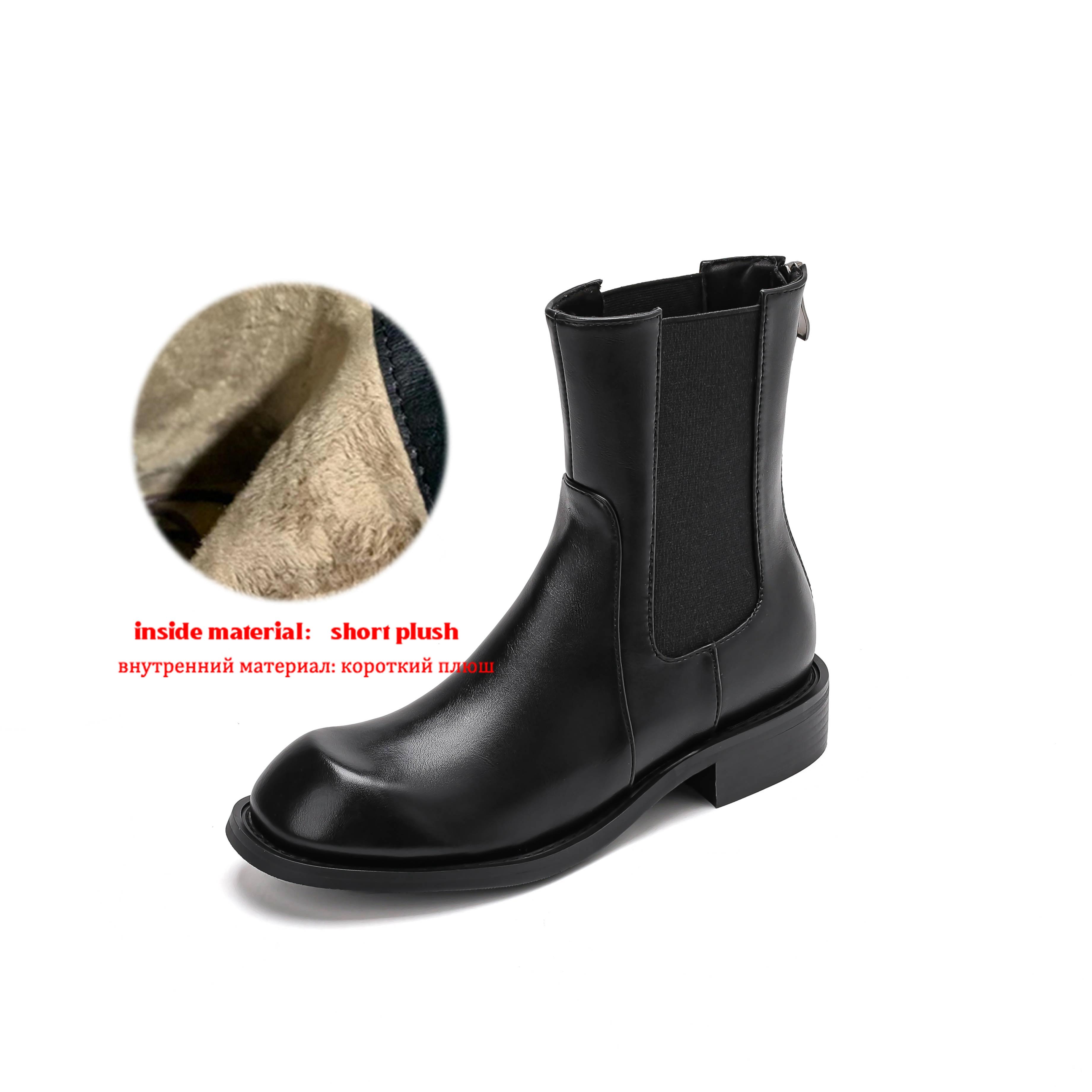

Krazing Pot Microfiber Autumn Winter Shoes Low Heels Size 43 Chelsea Boots Back Solid Color Preppy Style Ankle Boots 43