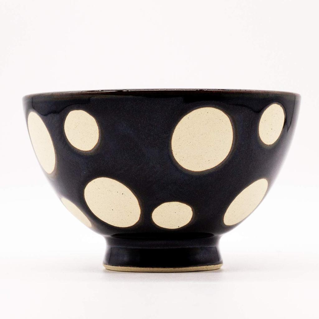 Hasami Chojuro rice white polka made in 477260 ware, kiln, bowl/tea bowl, 11cm, dots, black, Japan,