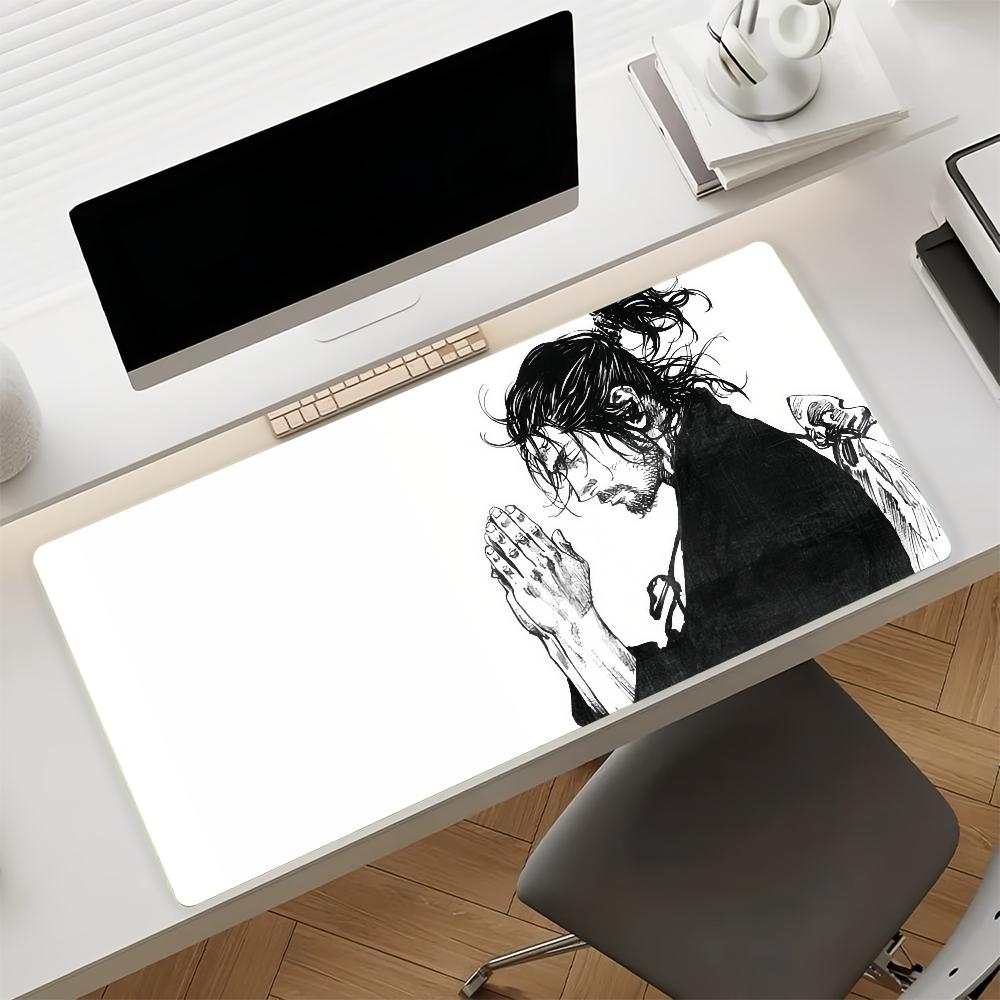 Gaming Mouse PadDesk MatAntislip Base Stitched Edges Monochrome Samurai Anime Guy Print Keyboard Pad for Gamer Office Home