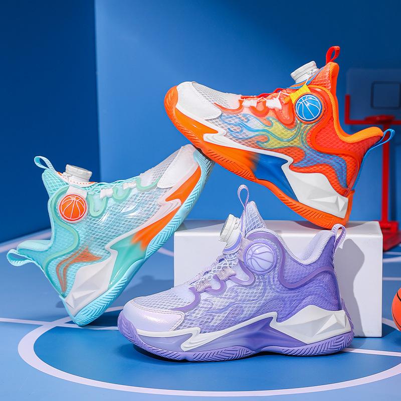 Boys and girls sneakers summer breathable single net children's basketball shoes medium and older children's actual combat wear-resistant shock abso