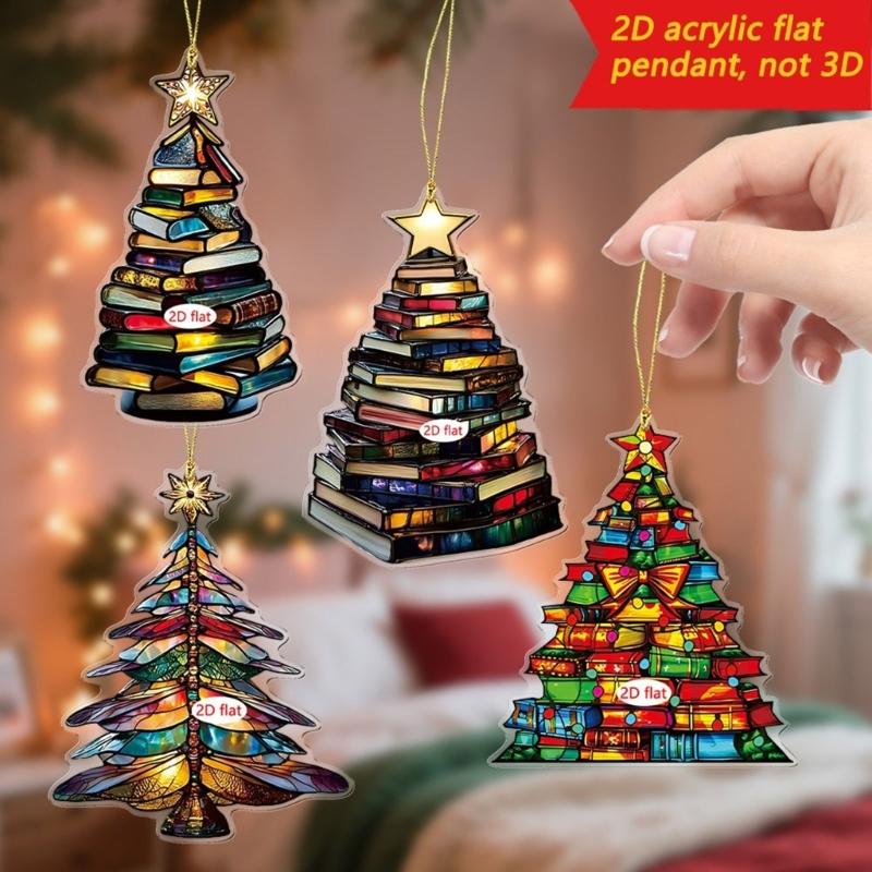 Pack of 4 Shatterproof Christmas Tree Ornaments with Hanging Cord for Indoor Outdoor Holiday Decorations