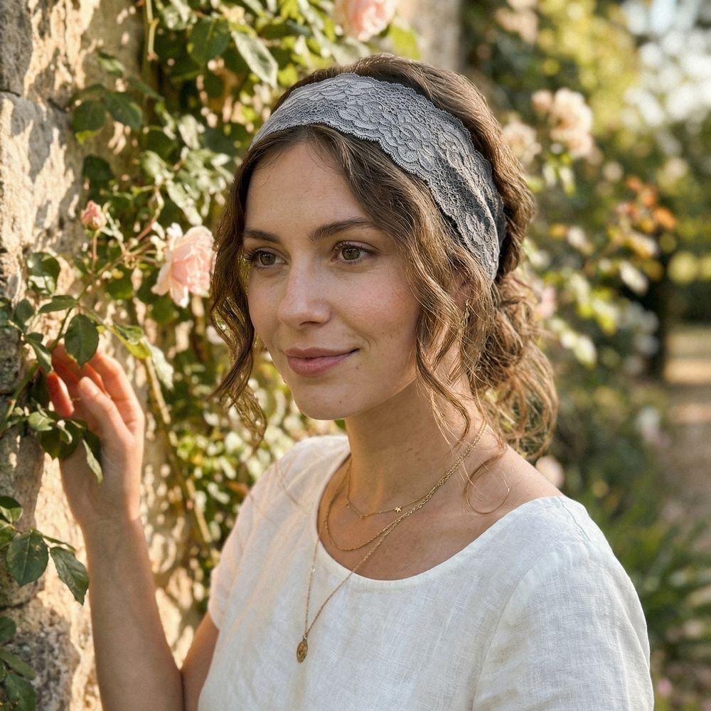 Wide Lace Floral Headbands Korean Mesh Elastic Hair Bands Hollow-Out Lightweight Headwrap  Women