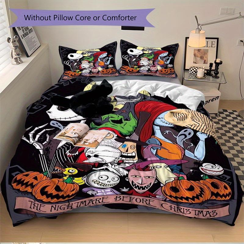 3pcs Halloween The Nightmare Before Christmas Bedding Set, 1 Soft Quilt Cover + 2 Pillowcases, Machine Washable, Suitable for All Seasons, P