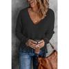 Autumn and Winter Fashion New Style Gray Cotton V-neck Long-sleeved Tassel Ripped Sweater, Casual Loose Blue Ladies Pullover Sweater  Top AL6101