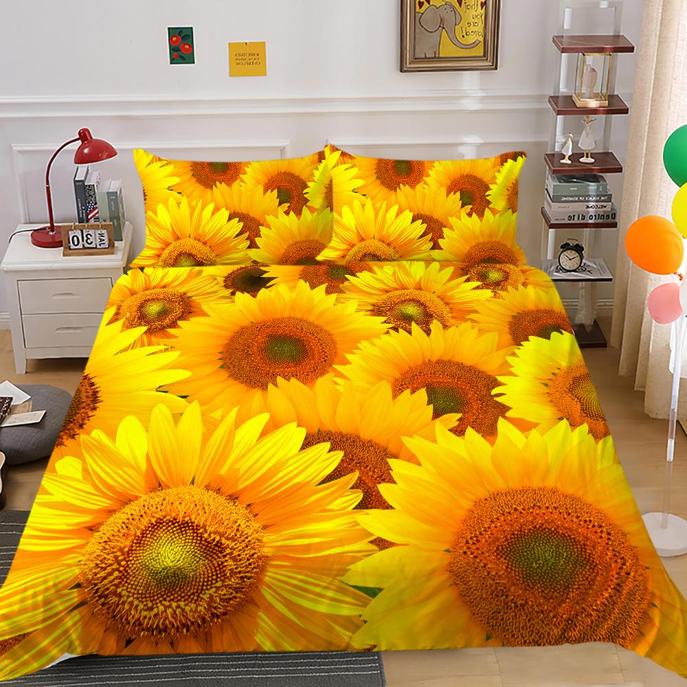 3D Fashion Bedding Set Flower Pattern Quilt Cover and Pillowcase 2 or 3 Rose or Sunflower Prints Washable and Comfortable Bedding