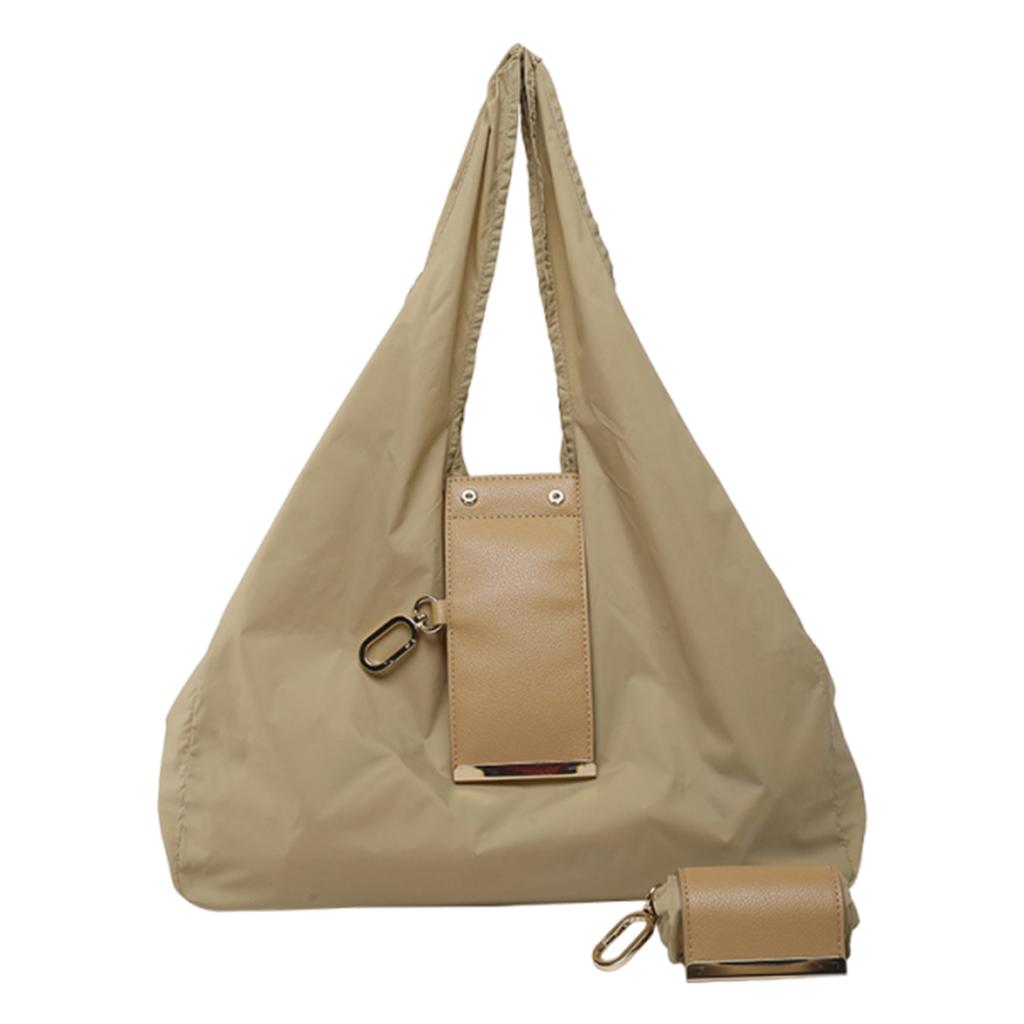 PU Leather Foldable Tote Bag with Key Ring Keychain Tote Handbag Large Capacity Collapsible Travel Storage Bag for Daily Errands