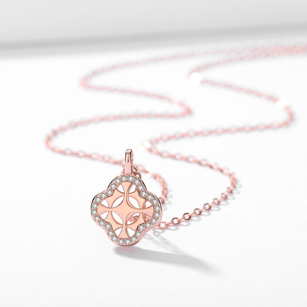 925 Sterling Silver Four-Leaf Clover Necklace Women'S 18K Rose Gold Hollow Pendant Lucky Grass Collarbone Chain