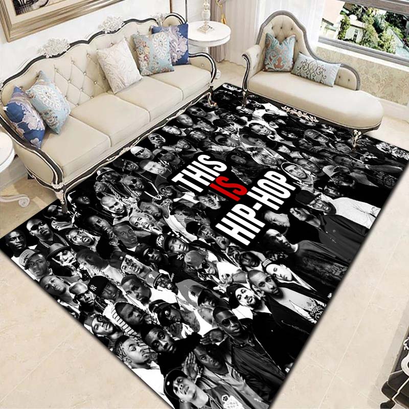 Tappeto con Stampa Leggenda Rapper Hip Hop Tappetino Antiscivolo per Pavimento Tappeto con Ritratto Vintage per Soggiorno Camera da Letto Decorazione Casa Regalo per Fan