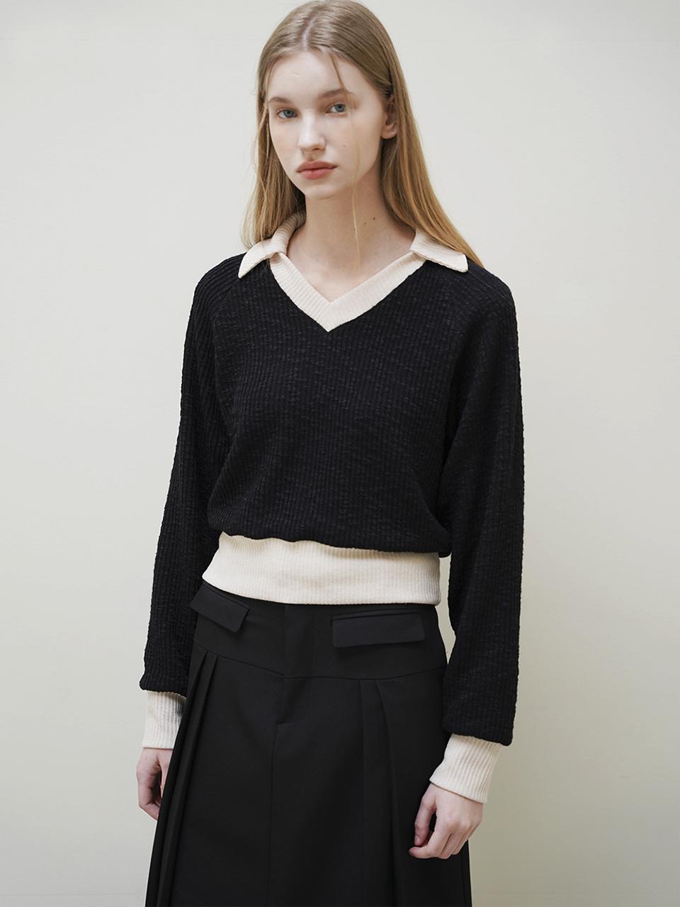 Raye Daisy Coloring Collar V Neck Knit (Black)