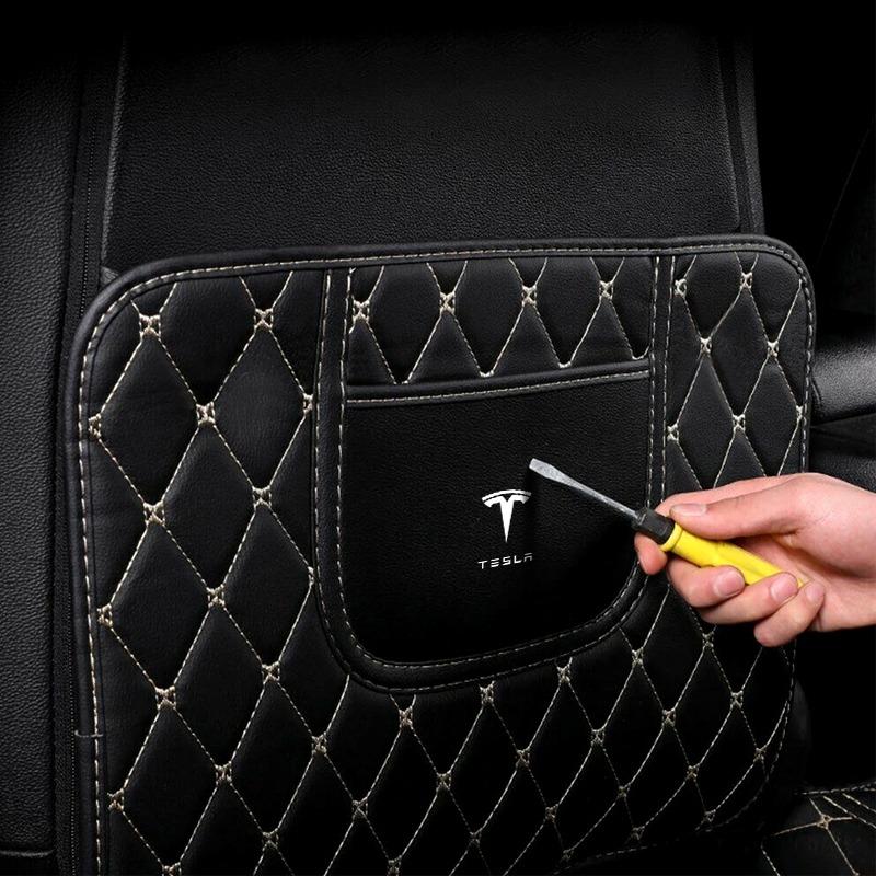 Car Anti-kick Pad Interior Leather Auto Seat Back Protector Pads Anti Scratch For Tesla Model S Model X Model Y Model 3 Roadster SpaceX