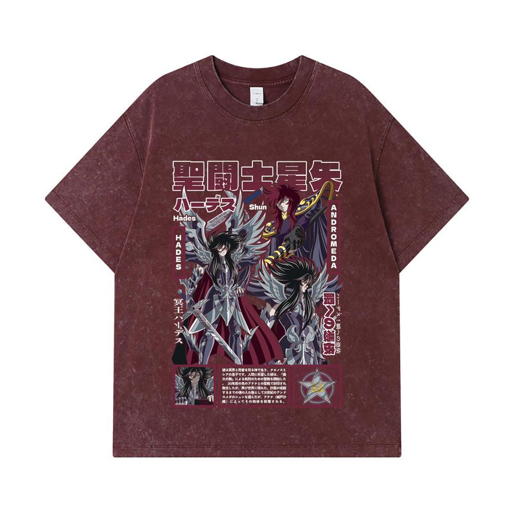275 GSM Washed T-shirts 100% Cotton Saint Seiya V4 Hades Print Unisex Heavy Cotton T Shirt