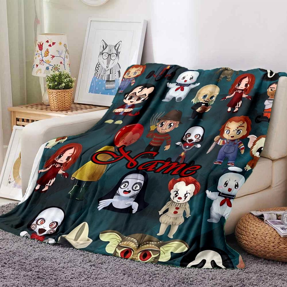 Custom Name Halloween horror Theme Printed Blanket - Perfect for Couch, Bed, Travel & Outdoor Use | Machine Washable, Cozy & Durable.